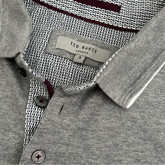 EUC! TED BAKER London Derry Flat Knit Polo Shirt Grey-Size 3 (Adult Small) - Picture 1 of 10